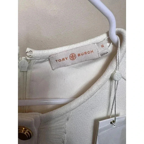 Tory Burch Crepe Ruffle Placket Dress in New Ivory Womens Size 10 NWT Formal - Picture 12 of 15